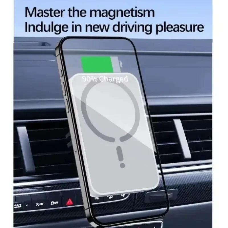 Close-up of magnetic phone mount showing strong magnetic hold