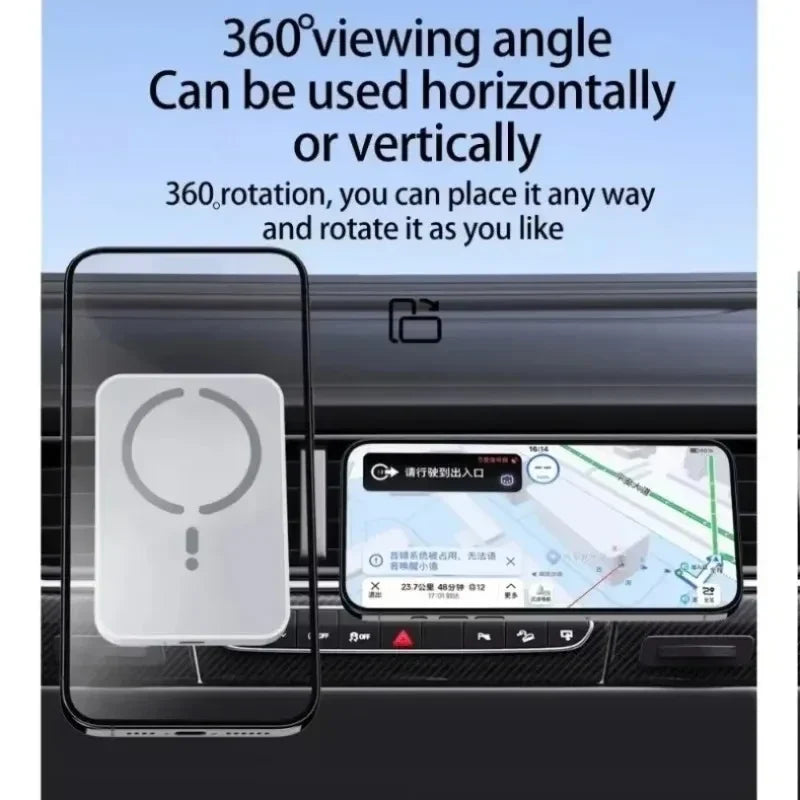 Driver viewing navigation map on phone mounted with DriveVolt magnetic charger